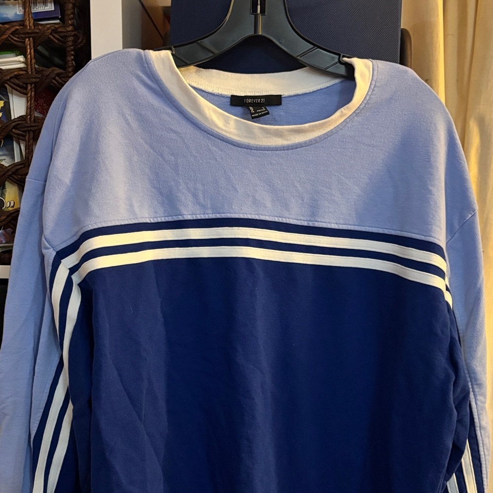 Forever 21 Two-Tone Blue Sweatshirt with White Stripes